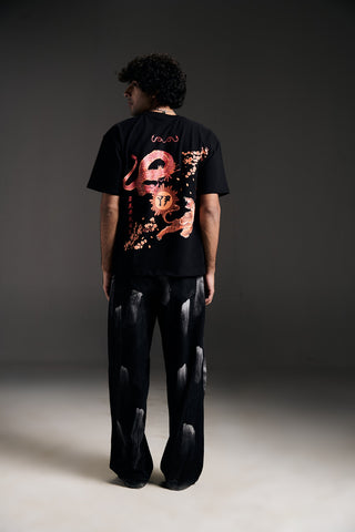 Dragon Tee & Black Tie Die Denim