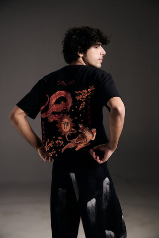 Dragon Tee & Black Tie Die Denim